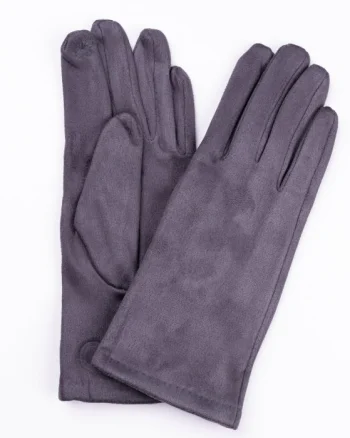 Manusi dama gri inchis din material textil catifelatat