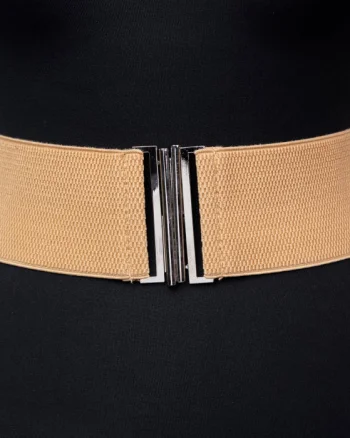 Curea lata bej din material elastic- 6 cm