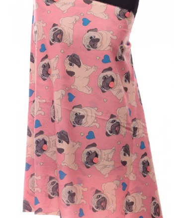Esarfa casmir cu imprimeu catei pug pe fond roz