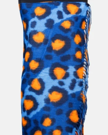 Esarfa cashmere model animal print cu nuante de albastru si portocaliu
