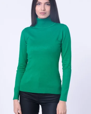 Helanca pulover cu guler inalt, verde smarald