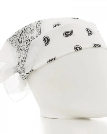 Bandana tip batic patrat cu imprimeu negru pe alb