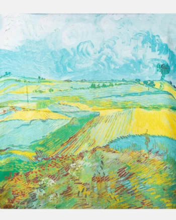 Esarfa patrata cu o singura fata imprimata cu reproducere dupa tablou cu lanuri de Van Gogh