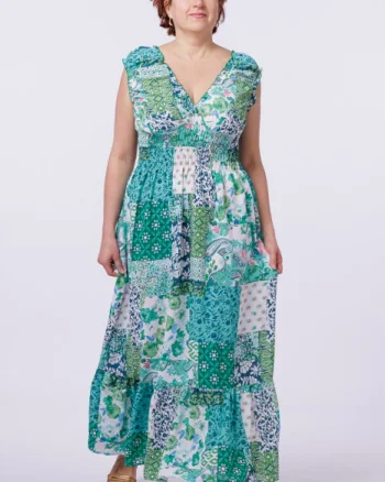 Rochie cu talia evidentiata si bust petrecut, imprimeu floral verde