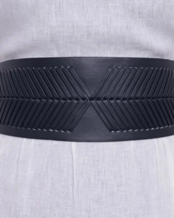 Centura neagra din material elastic si piele ecologica cu decoratiune din acealasi material