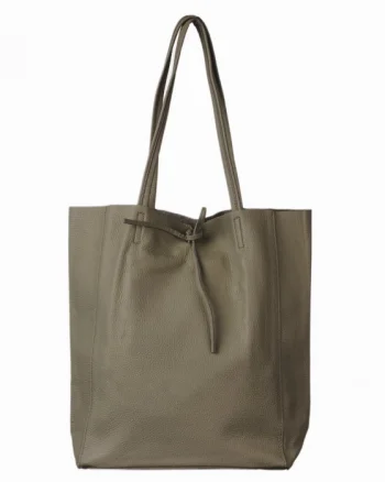 Geanta shopper kaki inchis din piele naturala