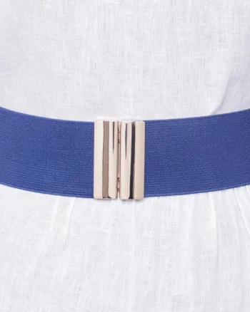Curea bleumarin 6 cm latime din material elastic, cu catarama argintie