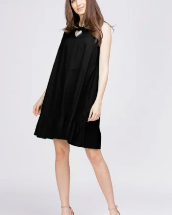 Rochie neagra, din poplin de bumbac, cu funda la spate