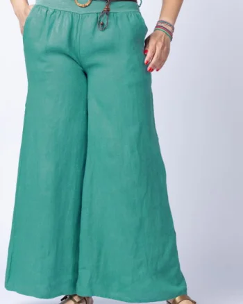 Fusta pantalon turcoaz  casual, din in, cu o curea fancy