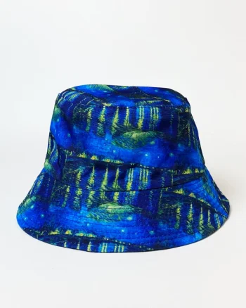Palarie tip bucket unisex cu doua fete imprimata cu reproducere dupa    Noapte Instelata deasupra Rhonului   de Claude Monet