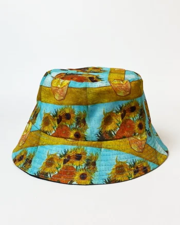 Palarie tip bucket unisex cu doua fete imprimata cu reproducere dupa    Floarea Soarelui   de Van Gogh