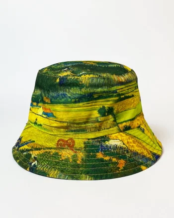 Palarie tip bucket unisex cu doua fete imprimata cu reproducere dupa o pictura cu lanuri de grau