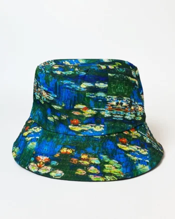 Palarie tip bucket unisex cu doua fete imprimata cu reproducere dupa    Nuferii   de Claude Monet