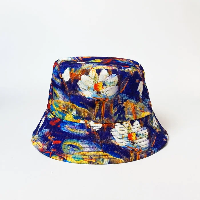 Palarie tip bucket unisex cu doua fete imprimata cu reproducere dupa o pictura cu nuferi