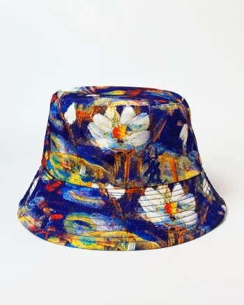 Palarie tip bucket unisex cu doua fete imprimata cu reproducere dupa o pictura cu nuferi