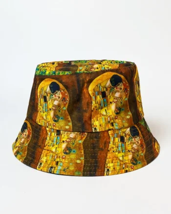 Palarie tip bucket unisex cu doua fete imprimata cu reproducere dupa   Sarutul    lui Klimt