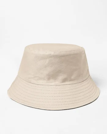 Palarie tip bucket unisex cu doua fete, bej deschis si negru, din bumbac