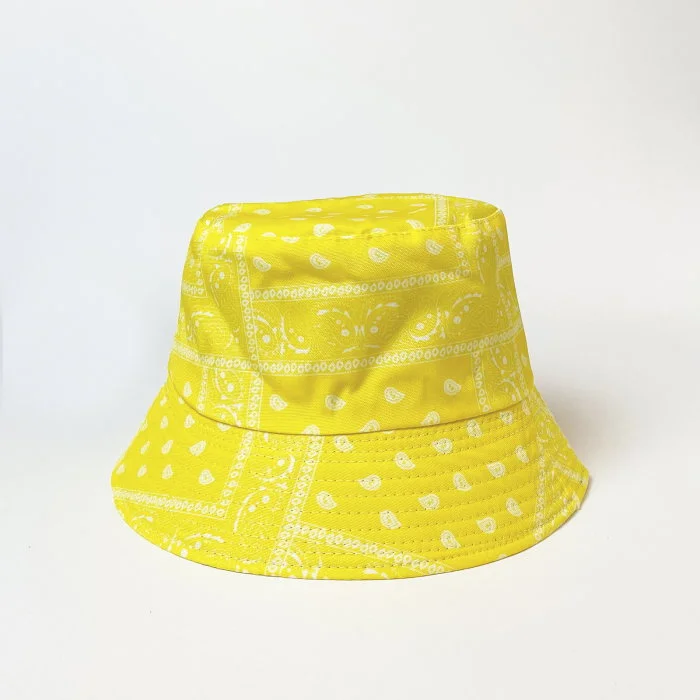 Palarie tip bucket unisex cu doua fete,  paisley galben si negru