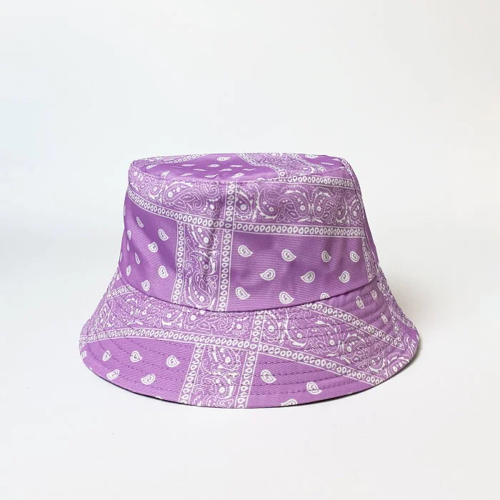 Palarie tip bucket unisex cu doua fete,  paisley lila si negru