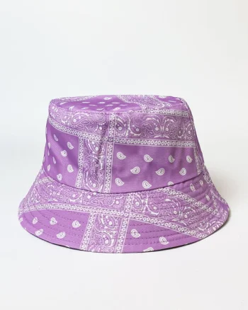 Palarie tip bucket unisex cu doua fete,  paisley lila si negru