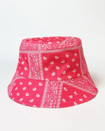 Palarie tip bucket unisex cu doua fete, paisley fucsia si negru