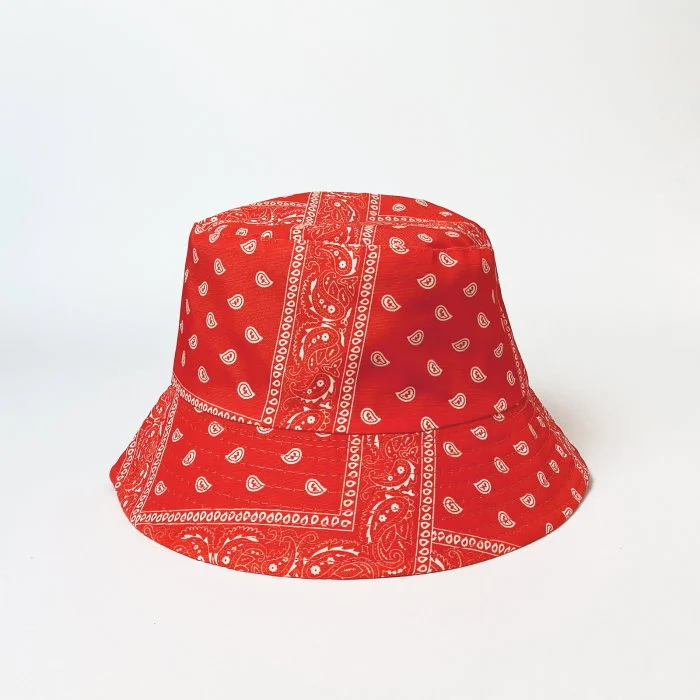 Palarie tip bucket unisex cu doua fete,  paisley corai