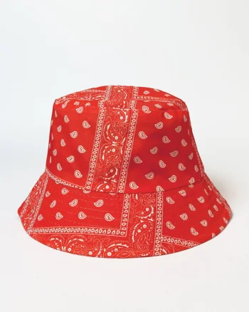 Palarie tip bucket unisex cu doua fete,  paisley corai
