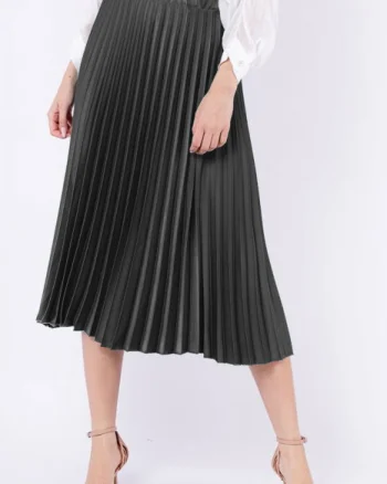Fusta plisata, satinata, midi, gri