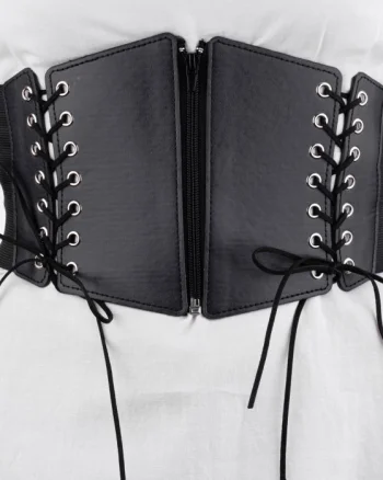 Centura corset lata din piele ecologica cu fermoar si snururi in fata si elastic la spate