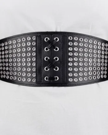 Centura corset lata din piele ecologica cu capse metalice argintii si elastic la spate