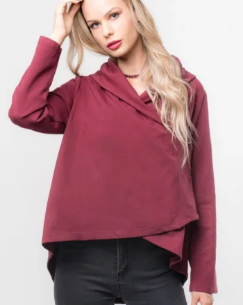 Jacheta bordo petrecuta, din tricot de bumbac