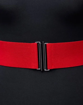 Curea lata rosie din material elastic - 6 cm