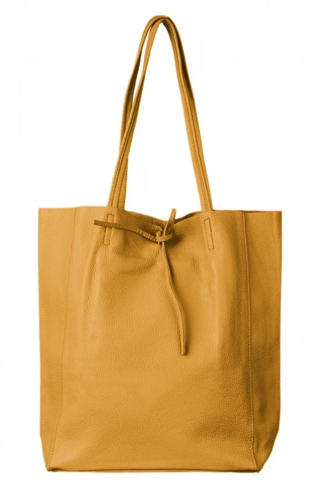 Geanta shopper mustar din piele naturala