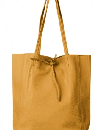 Geanta shopper mustar din piele naturala