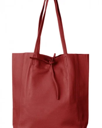 Geanta shopper rosu inchis din piele naturala