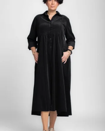 Rochie camasa din catifea reiata, taiata in talie
