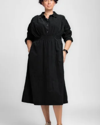Rochie masura mare din catifea reiata taiata in talie, neagra