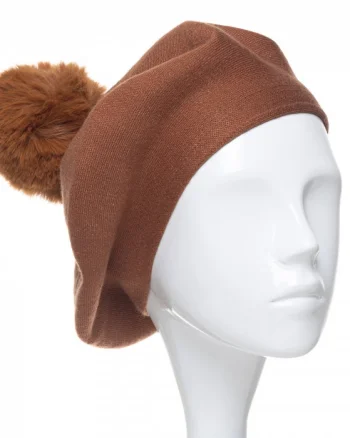 Bereta clasica camel, cu mot din blanita, din bumbac si lana