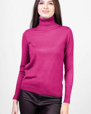 Helanca masura mai mare, din tricotaj cu guler inalt, fucsia