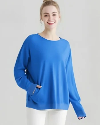 Pulover cu detalii lurex si nasturei pe spate, albastru