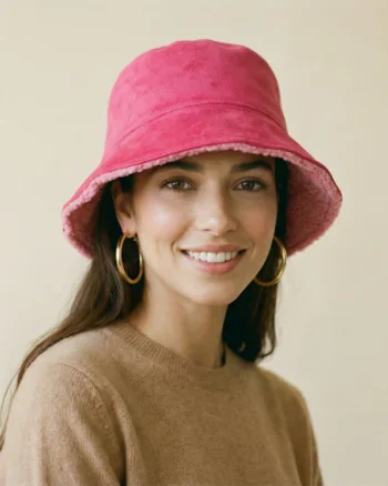 Palarie clos reversibila cu o fata blanita si o fata catifelata, fucsia