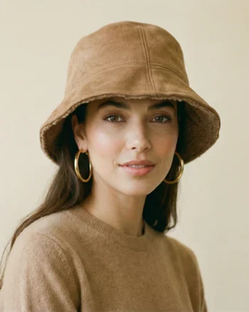Palarie clos reversibila cu o fata blanita si o fata catifelata, camel