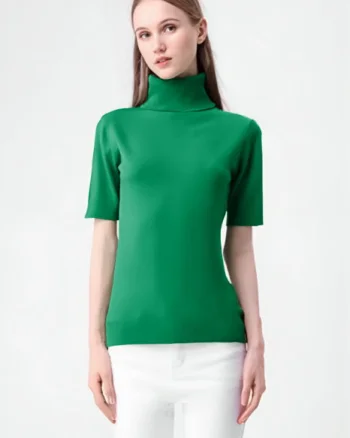 Helanca pulover cu maneca scurta si guler inalt, verde