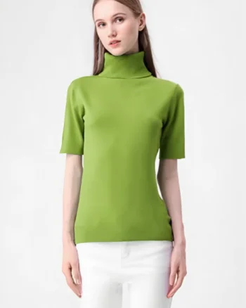 Helanca pulover cu maneca scurta si guler inalt, verde olive