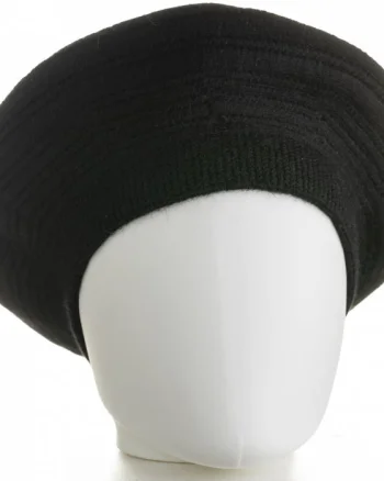Bereta neagra cu model gen tricotaj cu cercuri concentrice, din lana