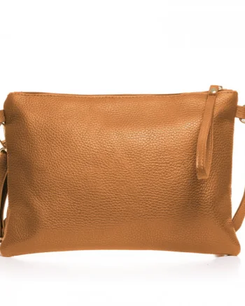 Geanta plic crossbody camel, din piele naturala