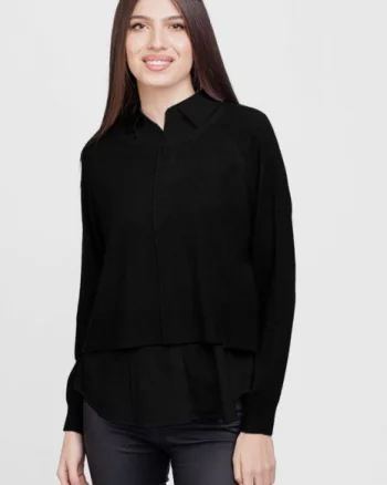 Bluza tip camasa doi in unu, cu angora si tricotajul negru