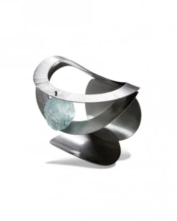 Bratara rigida Oyster cu cerc dublu si piatra naturala de fluorina, din alama placata cu gun metal