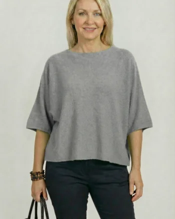 Pulover versatil cu maneca fluture din vascoza, gri