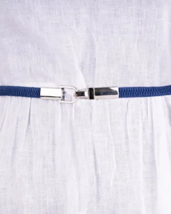 Curea subtire elastica din piele ecologica cu prindere in fata, bleumarin